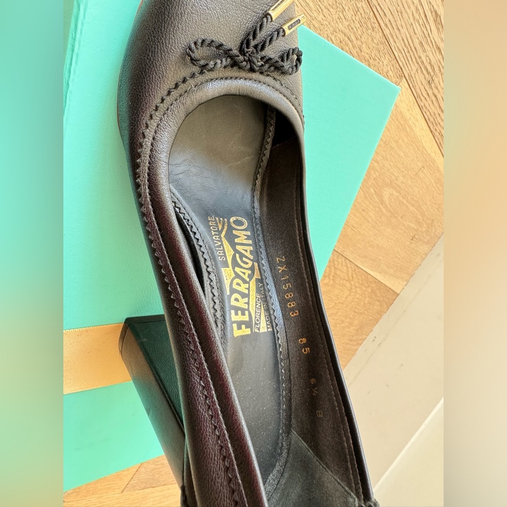 Salvatore ferragamo black leather block heels, size 6.5B.